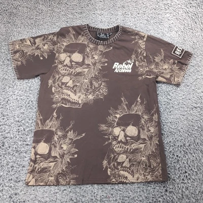 Camisa Rebel Vengeance Adulto Grande Marrón Bordado Gráfico Calavera Floral Camiseta Foto 1 de 4