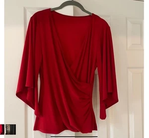 S. Levine RED Dressy Blouse with Flowy Sleeve Size Small - Imagen 1 de 4