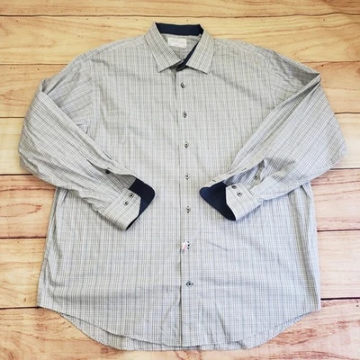 Lorenzo Uomo Dress Shirt Mens XL Size 18.5 Blue Trim Fit Long Sleeve Button Up - Image 1 of 4