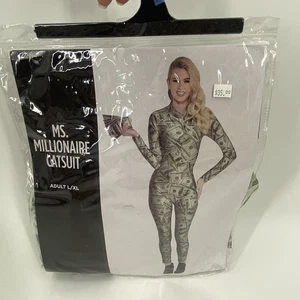 Adult Halloween Costume Ms. Millionaire Catsuit - Green Dollar Print size L / XL - Picture 1 of 2