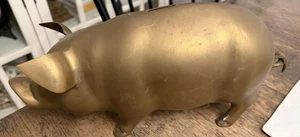 Vintage Large Brass Pig Piggy Bank 15” Long - Picture 1 of 10