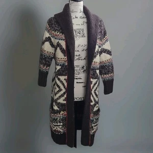Hollister Shawl Collar Cardigan Sweater Aztec Knit Open Front Duster L - Picture 1 of 7