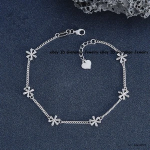Pure Pt950 Platinum 950 Chain Women 6.4mm Six Flower Bracelet 3.6g 6.7-7.3inch - Picture 1 of 3