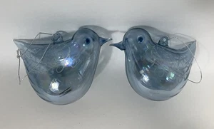 Mundgeblasenes Glas Vogel Weihnachtsschmuck hellblau Klarglas Glitzer 2 Stück - Bild 1 von 9