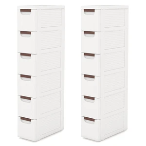 2PCS 6-Drawer Narrow Rolling Storage Cabinet w/ Pull Handles Built-in Wheels - Picture 1 of 10