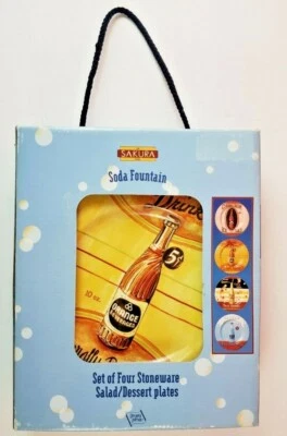 Sakura Soda Fountain set of Four Stoneware Salad Dessert Plates New in Package - Image 1 of 4