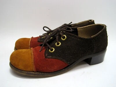 Zapatos de plataforma discoteca de colección años 70 tri-tono gamuza cuero talla 6 1/2 para mujer Foto 1 de 4