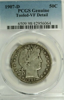 1907-D Barber Half Dollar : PCGS VF Details - Image 1 of 3