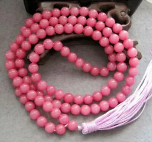 Nuevo Collar Hecho a Mano 6MM 108 Cuentas de Jade Rosa Tíbet Oración Budista Mala - Imagen 1 de 3