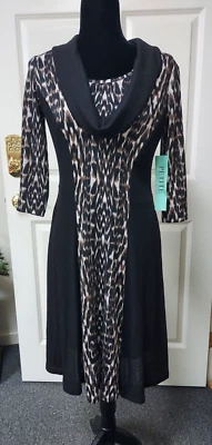 Women's Leopard/Black Sweater Dress Robbie Bee Petite /M - Image 1 of 4