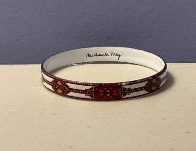 Vintage Michaela Frey Bangle Pink Mauve White Austrian Enamel Signed Geometric - Image 1 of 3