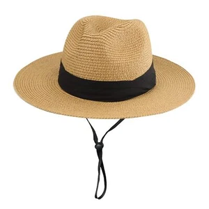 Girls Boys Floppy Straw-Fedora-Sun-Hat Summer-Beach Wide-Brim Straw Fedora Pa... - Picture 1 of 7