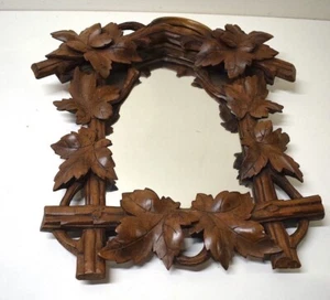 Antique French Black Forest Louis XVI Style Small Mirror Floral Carved Wood 19th - Picture 1 of 22