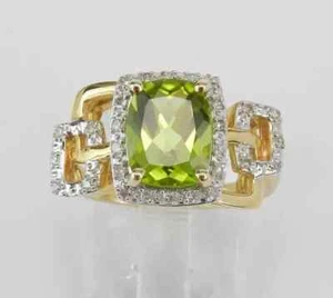3Ct Cushion Cut Lab-Created Peridot Halo Engagement Ring 14K Yellow Gold Plated - Picture 1 of 5
