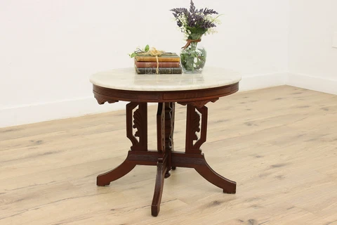 Victorian Antique Marble & Walnut Coffee Table #34289 Cover