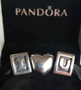 GENUINE PANDORA LETTERS I U & HEART CHARMS PANDORA 3 SET RETIRED PANDORA CHARMS - Picture 1 of 6