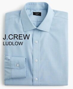 J.CREW Ludlow dress shirt light blue white striped button up down slim 15" 34"