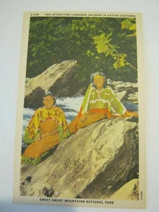 Postal de dos atractivas doncellas cherokee con trajes nativos (024-3) - Imagen 1 de 2