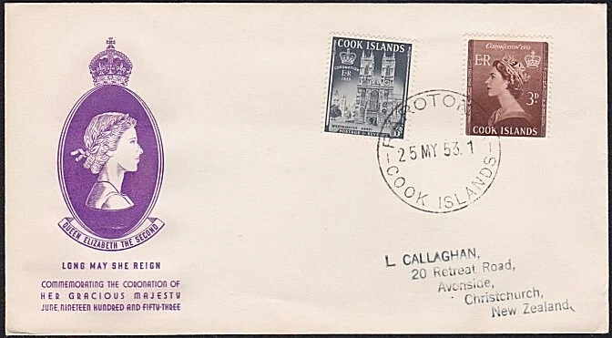 COOK IS 1953 Coronation FDC - Rarotonga cds................................B3806 - Image 1 of 1