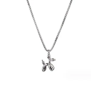 Silver Titanium Balloon Poodle Dog Puppy Pendant Chain Necklace - Picture 1 of 1