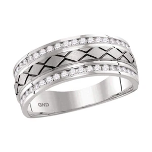 14kt White Gold Mens Round Channel-set Diamond Wedding Band Ring 1/2 Cttw - Picture 1 of 1