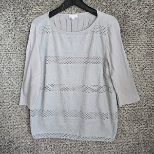 J Jill Top Womens LP Petite Large Gray Embroidered Scoop Neck 3/4 Sleeve Casual - Picture 1 of 7