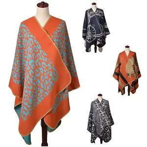 Boutique Cashmere Blend Woman Lady lovely Printed open Poncho Wrap - Picture 1 of 29
