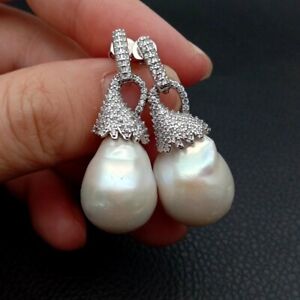 14x21MM Cultured White Keshi Pearl Stud Earrings