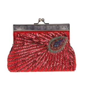 Bridal Metal Frame Sequined Bead Party Wedding Handbag Prom Evening Clutch Women - Picture 1 of 29