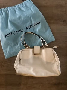 NEW Antonio Melani Ivory Leather Double Handle Shoulder Satchel Handbag 14x10 - Picture 1 of 13