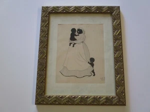 ANTIQUE 19TH CENTURY DRAWING PAINTING BLACK AMERICANA PORTRAIT SIGNED MYSTERY - Picture 1 of 9