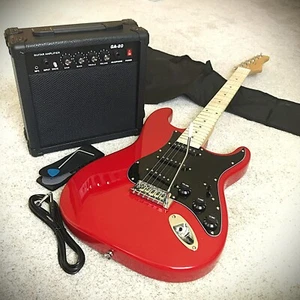 Full-Size Red Electric Guitar Starter Package with Amp, Gig Bag, and Accessories - Picture 1 of 14