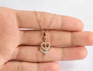 1.00Ct Round Cut Lab Created Diamond 14K Rose Gold Plated Anchor & Heart Pendant - Picture 1 of 6
