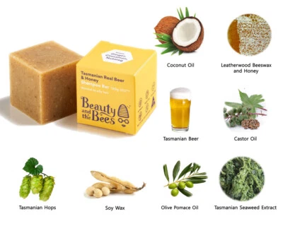 BEAUTY AND THE BEES Tasmanian Real Beer Shampoo Bar Juckreiz empfindliche Kopfhaut chemiefrei Kokosnuss