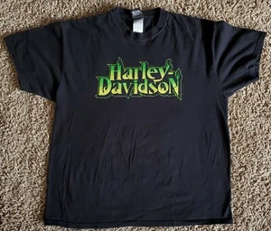 Harley-Davidson Green Flames T-Shirt Herren Schwarz Top R.K. Stratman Made USA - Bild 1 von 4