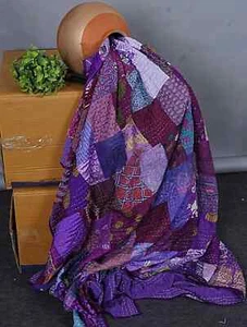 Hand Stitched Boho Patchwork Kantha Quilt Handmade Soft Cotton Bedspread Vintage - Picture 1 of 8
