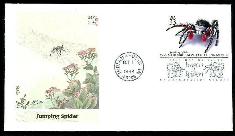 JUMPING SPIDER  - SPIDERS & INSECTS 1999 FLEETWOOD CACHET FDC VF UNADDR - Image 1 of 1
