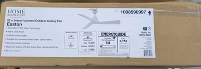 Easton 52 in. Indoor/Outdoor Matte White Blades Ceiling Fan Remote No Light - Image 1 of 4