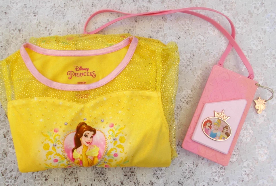 DISNEY принцев платье, желтый/золотой блестящий сети, девочки 6 + телефон с чехлом - Изображение 1 из 4