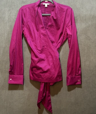 Blusa envolvente Banana Republic rosa fucsia para mujer con puños franceses fiesta navideña Foto 1 de 4