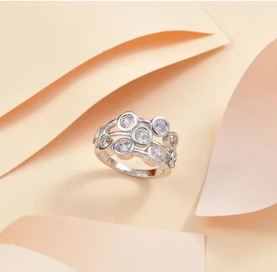 J Francis 气泡戒指 尺寸 8 带锆石 施华洛世奇铑纯银 — 第 1/4 张图片