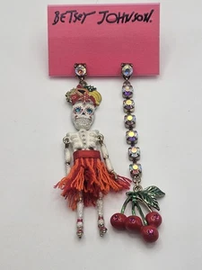 Betsey Johnson Rio Sugar Skeleton Day of the Dead Dangle Mismatch Earrings - Picture 1 of 12
