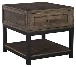 Johurst Rustic Square End Table, 1 Drawer and Fixed Lower Shelf, Rustic Brown - Picture 1 of 9