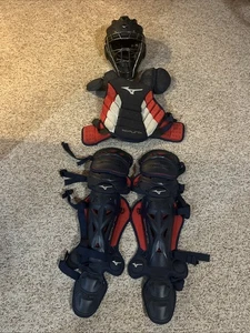 Mizuno Samurai Baseball Catchers Gear Youth 14.5in Shin & 14in Chest Blue/Red - Picture 1 of 4