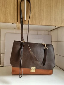 ZARA WOMAN DESIGNER WOMENS TAN BROWN REAL LEATHER SATCHEL TOTE CROSSBODY HANDBAG - Picture 1 of 14