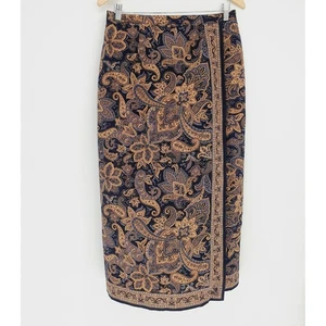 VTG 90s Talbots Womens Silk Paisley Bohemian Wrap Midi Western Skirt Size 12 - Picture 1 of 8