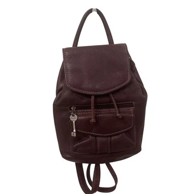 Fossil Vintage Leather Mini Backpack Brown Flap Key Charm 10.5x9x5.5 preloved - Image 1 of 4