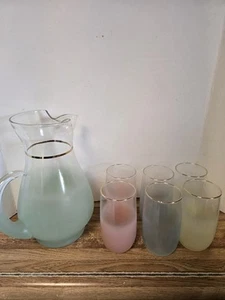 Vintage MCM Blendo Saftkrug & 6 Saftgläser Set mattiert - Bild 1 von 11