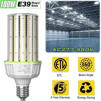 480V 100W LED Corn Light Industrial Warehouse Bulbs Replace 400W MH/HPS Lamp - Image 1 of 4