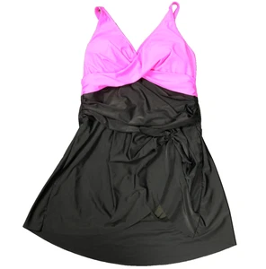 Blooming Jelly Swim Dress Built-in Bra, Adjustable Strap Hot Pink & Black 3XL - Picture 1 of 16